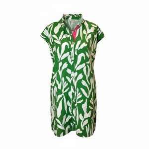 THML Green Abstract Print Button Front Tunic Dress Cap Sleeve resortwear  summer